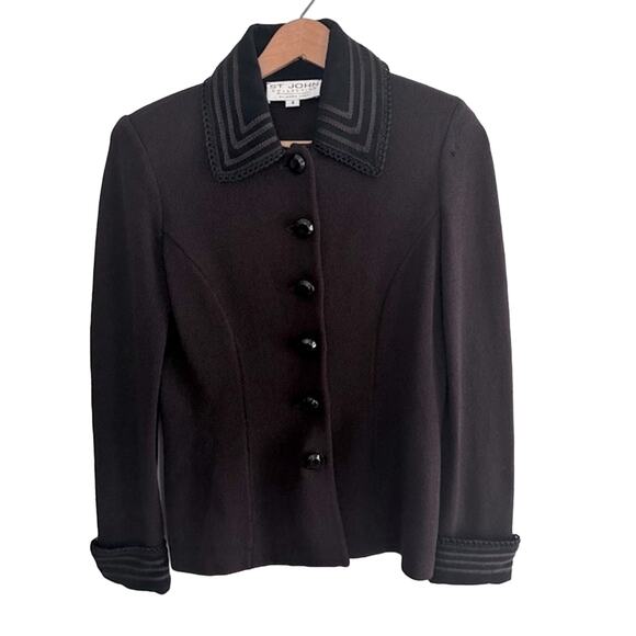Vintage St John Collection by Marie Gray Wool Brown w/ Black Trim Detail Size 4 - Picture 1 of 11
